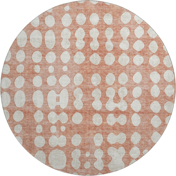 HomeRoots 8' Salmon Polka Dot Round Rug - Washable, UV-Protected, Durable Design for High-Traffic Areas 669141