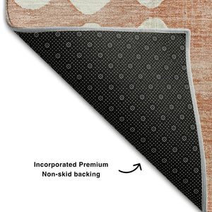 HomeRoots 8' Salmon Polka Dot Round Rug - Washable, UV-Protected, Durable Design for High-Traffic Areas 669141