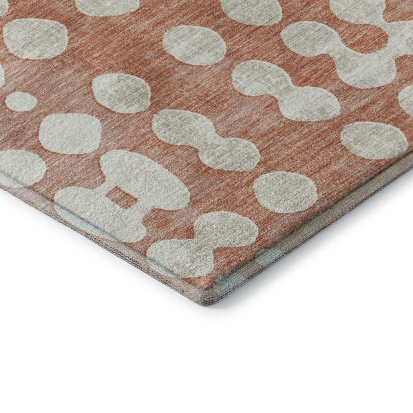 HomeRoots 8' Salmon Polka Dot Round Rug - Washable, UV-Protected, Durable Design for High-Traffic Areas 669141