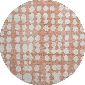 HomeRoots 8' Salmon Polka Dot Round Rug - Washable, UV-Protected, Durable Design for High-Traffic Areas 669141