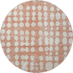 HomeRoots 8' Salmon Polka Dot Round Rug - Washable, UV-Protected, Durable Design for High-Traffic Areas 669141