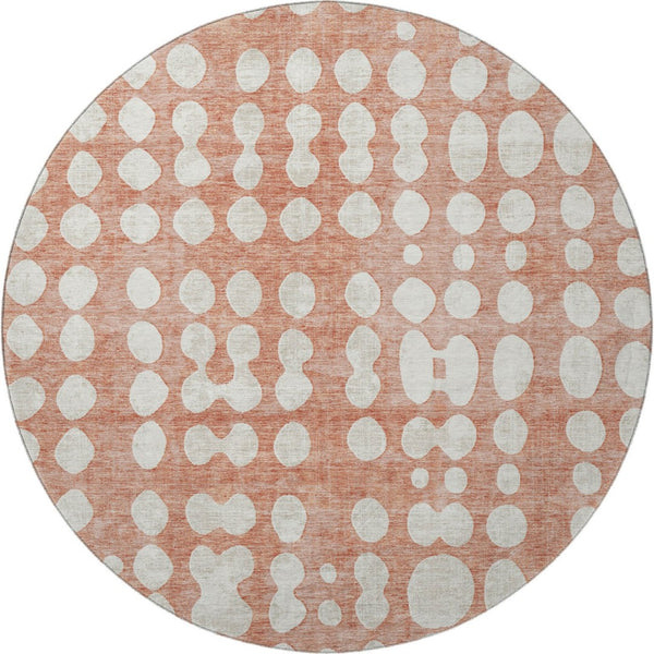 HomeRoots 8' Salmon Polka Dot Round Rug - Washable, UV-Protected, Durable Design for High-Traffic Areas 669141