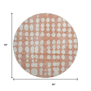 HomeRoots 8' Salmon Polka Dot Round Rug - Washable, UV-Protected, Durable Design for High-Traffic Areas 669141