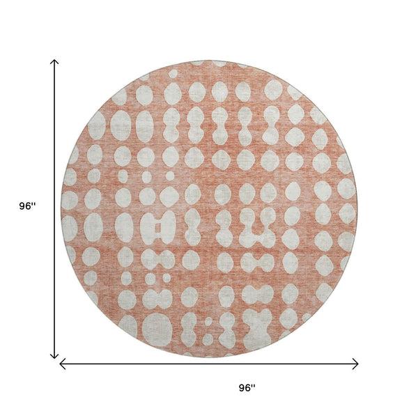 HomeRoots 8' Salmon Polka Dot Round Rug - Washable, UV-Protected, Durable Design for High-Traffic Areas 669141