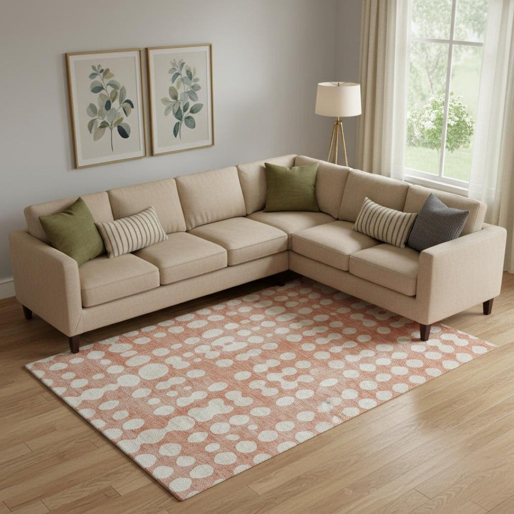 HomeRoots 9' X 12' Salmon and Ivory Polka Dot Area Rug - Stain Resistant, UV Protected, Perfect for Families! 669143