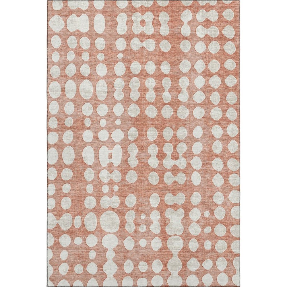 HomeRoots 9' X 12' Salmon and Ivory Polka Dot Area Rug - Stain Resistant, UV Protected, Perfect for Families! 669143