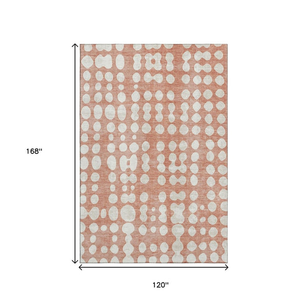HomeRoots 10' x 14' Salmon and Ivory Polka Dot Washable Area Rug with UV Protection for Stylish Family Spaces 669144
