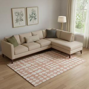 HomeRoots 10' x 14' Salmon and Ivory Polka Dot Washable Area Rug with UV Protection for Stylish Family Spaces 669144