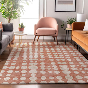 HomeRoots 10' x 14' Salmon and Ivory Polka Dot Washable Area Rug with UV Protection for Stylish Family Spaces 669144