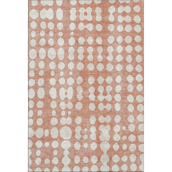 HomeRoots 10' x 14' Salmon and Ivory Polka Dot Washable Area Rug with UV Protection for Stylish Family Spaces 669144