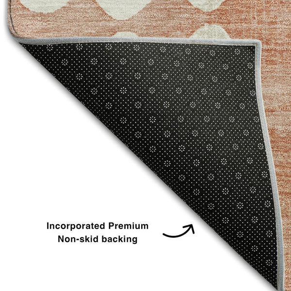 HomeRoots 10' x 14' Salmon and Ivory Polka Dot Washable Area Rug with UV Protection for Stylish Family Spaces 669144