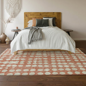 HomeRoots 10' x 14' Salmon and Ivory Polka Dot Washable Area Rug with UV Protection for Stylish Family Spaces 669144
