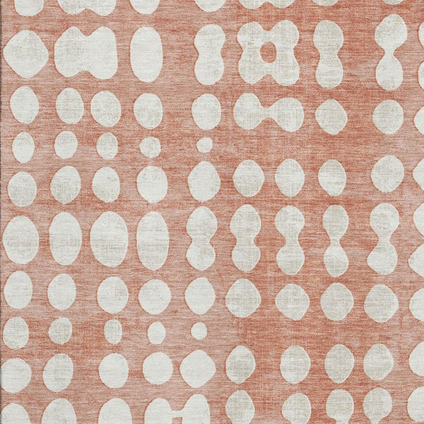 HomeRoots 10' x 14' Salmon and Ivory Polka Dot Washable Area Rug with UV Protection for Stylish Family Spaces 669144