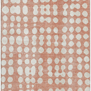 HomeRoots 10' x 14' Salmon and Ivory Polka Dot Washable Area Rug with UV Protection for Stylish Family Spaces 669144