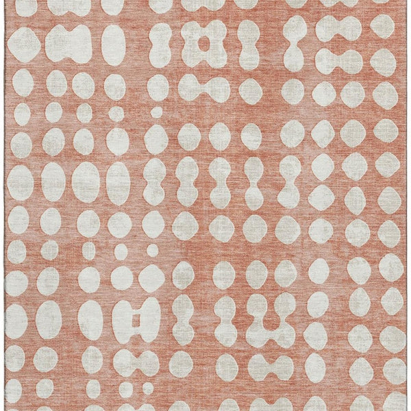 HomeRoots 10' x 14' Salmon and Ivory Polka Dot Washable Area Rug with UV Protection for Stylish Family Spaces 669144