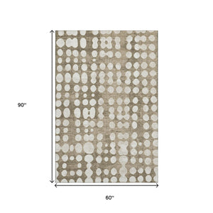 HomeRoots 5' X 8' Stylish Taupe And Ivory Polka Dot Washable Area Rug With UV Protection For Active Homes 669146
