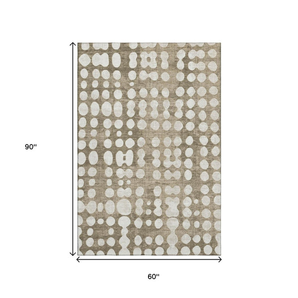 HomeRoots 5' X 8' Stylish Taupe And Ivory Polka Dot Washable Area Rug With UV Protection For Active Homes 669146