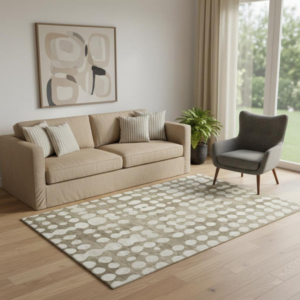 HomeRoots 5' X 8' Stylish Taupe And Ivory Polka Dot Washable Area Rug With UV Protection For Active Homes 669146