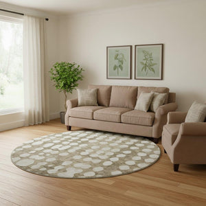 HomeRoots 8' Taupe and Ivory Polka Dot Round Rug – Washable, UV-Protected, Durable for High-Traffic Areas 669147