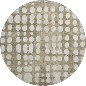 HomeRoots 8' Taupe and Ivory Polka Dot Round Rug – Washable, UV-Protected, Durable for High-Traffic Areas 669147