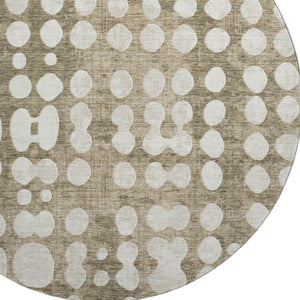 HomeRoots 8' Taupe and Ivory Polka Dot Round Rug – Washable, UV-Protected, Durable for High-Traffic Areas 669147