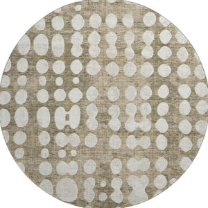 HomeRoots 8' Taupe and Ivory Polka Dot Round Rug – Washable, UV-Protected, Durable for High-Traffic Areas 669147