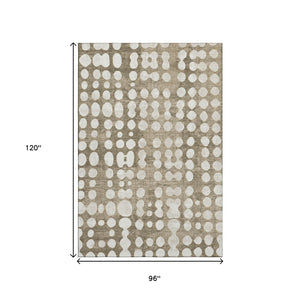 HomeRoots 8' X 10' Stylish Taupe Ivory Polka Dot Machine-Washable Area Rug with UV Protection & Stain Resist 669148