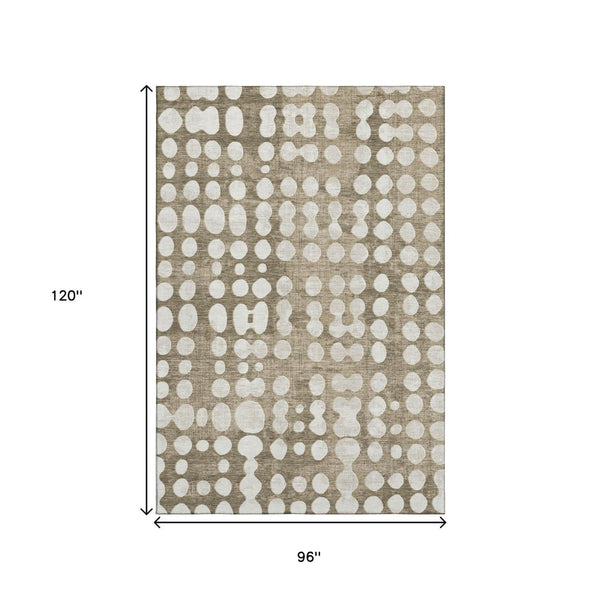 HomeRoots 8' X 10' Stylish Taupe Ivory Polka Dot Machine-Washable Area Rug with UV Protection & Stain Resist 669148