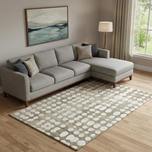 HomeRoots 8' X 10' Stylish Taupe Ivory Polka Dot Machine-Washable Area Rug with UV Protection & Stain Resist 669148