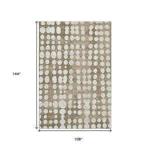 HomeRoots 9' X 12' Taupe And Ivory Polka Dot Area Rug - Durable, Washable, UV-Protected for Stylish Spaces 669149