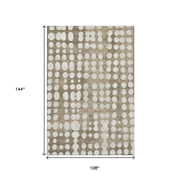 HomeRoots 9' X 12' Taupe And Ivory Polka Dot Area Rug - Durable, Washable, UV-Protected for Stylish Spaces 669149