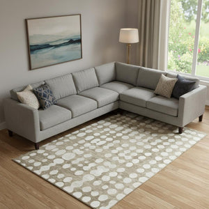 HomeRoots 9' X 12' Taupe And Ivory Polka Dot Area Rug - Durable, Washable, UV-Protected for Stylish Spaces 669149