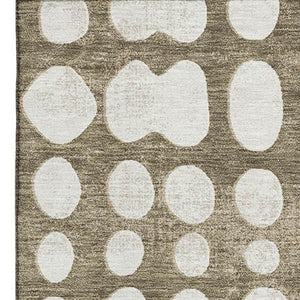 HomeRoots 9' X 12' Taupe And Ivory Polka Dot Area Rug - Durable, Washable, UV-Protected for Stylish Spaces 669149