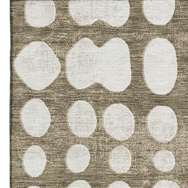 HomeRoots 9' X 12' Taupe And Ivory Polka Dot Area Rug - Durable, Washable, UV-Protected for Stylish Spaces 669149