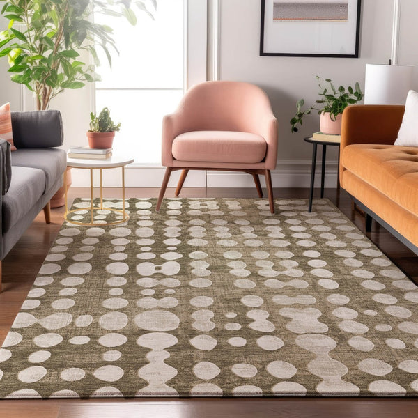 HomeRoots 10' X 14' Taupe And Ivory Polka Dot Washable Area Rug - UV Protected, Durable & Easy Care for Families 669150