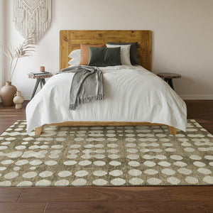 HomeRoots 10' X 14' Taupe And Ivory Polka Dot Washable Area Rug - UV Protected, Durable & Easy Care for Families 669150