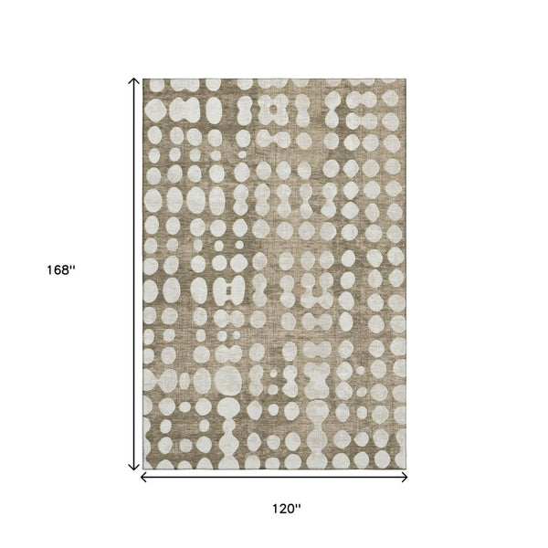 HomeRoots 10' X 14' Taupe And Ivory Polka Dot Washable Area Rug - UV Protected, Durable & Easy Care for Families 669150