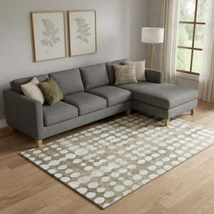 HomeRoots 10' X 14' Taupe And Ivory Polka Dot Washable Area Rug - UV Protected, Durable & Easy Care for Families 669150