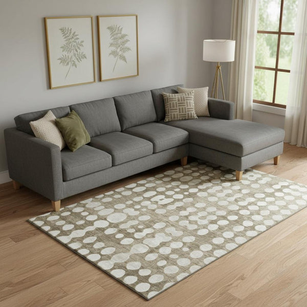 HomeRoots 10' X 14' Taupe And Ivory Polka Dot Washable Area Rug - UV Protected, Durable & Easy Care for Families 669150