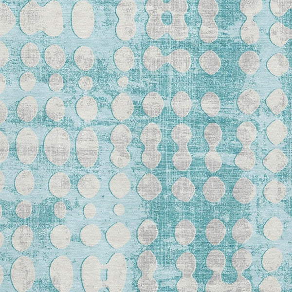 HomeRoots 5' Teal and Ivory Polka Dot Area Rug – Washable, UV-Protected, Stain-Resistant, Perfect for Families! 669152