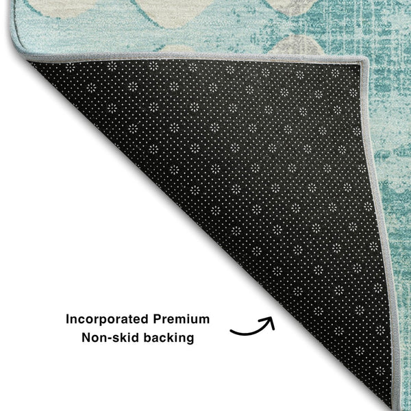 HomeRoots 8' Teal and Ivory Polka Dot Round Rug – Washable, UV-Protected, Stain-Resistant for High-Traffic Areas 669153
