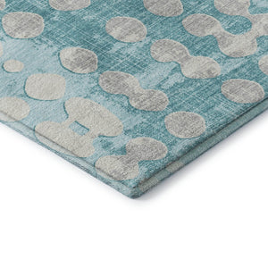 HomeRoots 8' Teal and Ivory Polka Dot Round Rug – Washable, UV-Protected, Stain-Resistant for High-Traffic Areas 669153