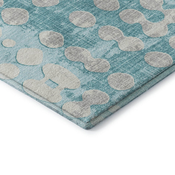 HomeRoots 8' Teal and Ivory Polka Dot Round Rug – Washable, UV-Protected, Stain-Resistant for High-Traffic Areas 669153