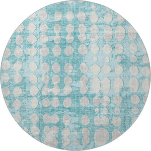 HomeRoots 8' Teal and Ivory Polka Dot Round Rug – Washable, UV-Protected, Stain-Resistant for High-Traffic Areas 669153