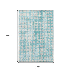 HomeRoots 9' X 12' Teal & Ivory Polka Dot Washable Area Rug - Durable, UV-Protected, Ideal for High-Traffic Spaces! 669155