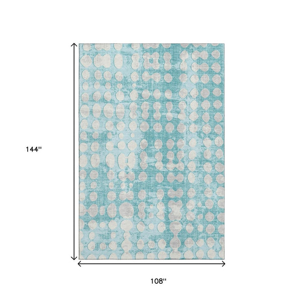 HomeRoots 9' X 12' Teal & Ivory Polka Dot Washable Area Rug - Durable, UV-Protected, Ideal for High-Traffic Spaces! 669155