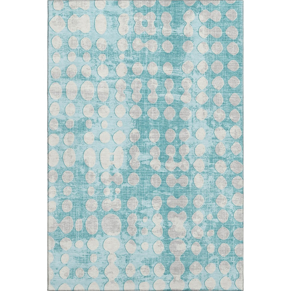 HomeRoots 9' X 12' Teal & Ivory Polka Dot Washable Area Rug - Durable, UV-Protected, Ideal for High-Traffic Spaces! 669155