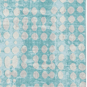 HomeRoots 9' X 12' Teal & Ivory Polka Dot Washable Area Rug - Durable, UV-Protected, Ideal for High-Traffic Spaces! 669155