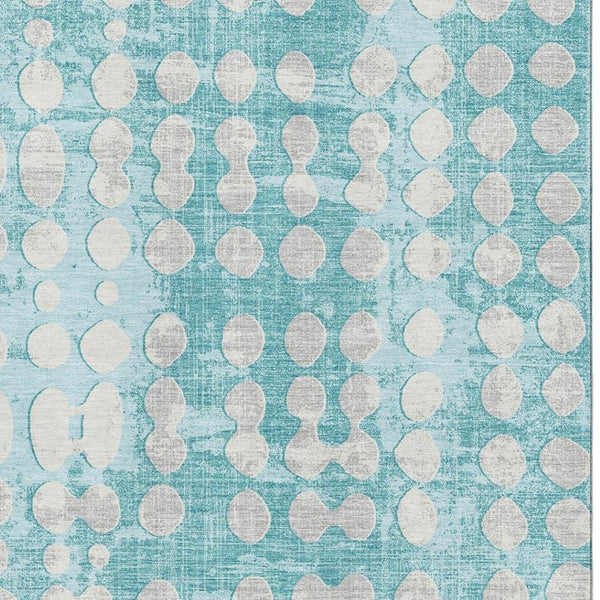 HomeRoots 9' X 12' Teal & Ivory Polka Dot Washable Area Rug - Durable, UV-Protected, Ideal for High-Traffic Spaces! 669155