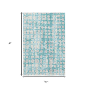 HomeRoots 10' X 14' Teal And Ivory Polka Dot Washable Area Rug - Durable, Stain Resistant & UV Protected Design 669156